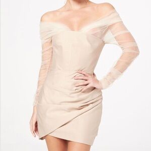 Chic Off-Shoulder Beige Dress